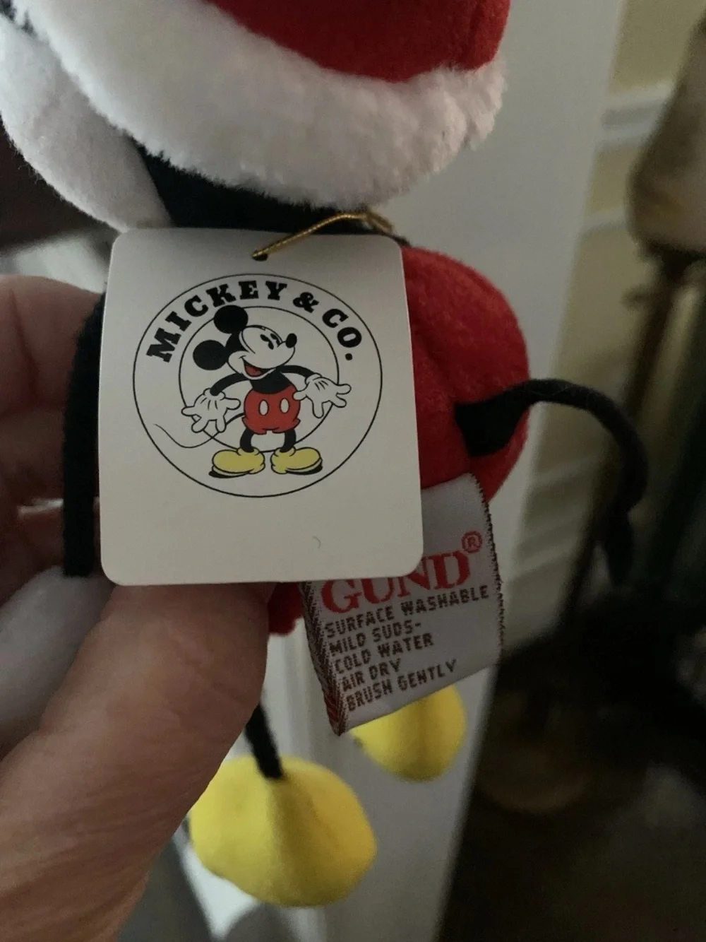 GUND Mickey Mouse Beanbag Plush Vintage 8” Santa Hat Yellow Shoes Tags